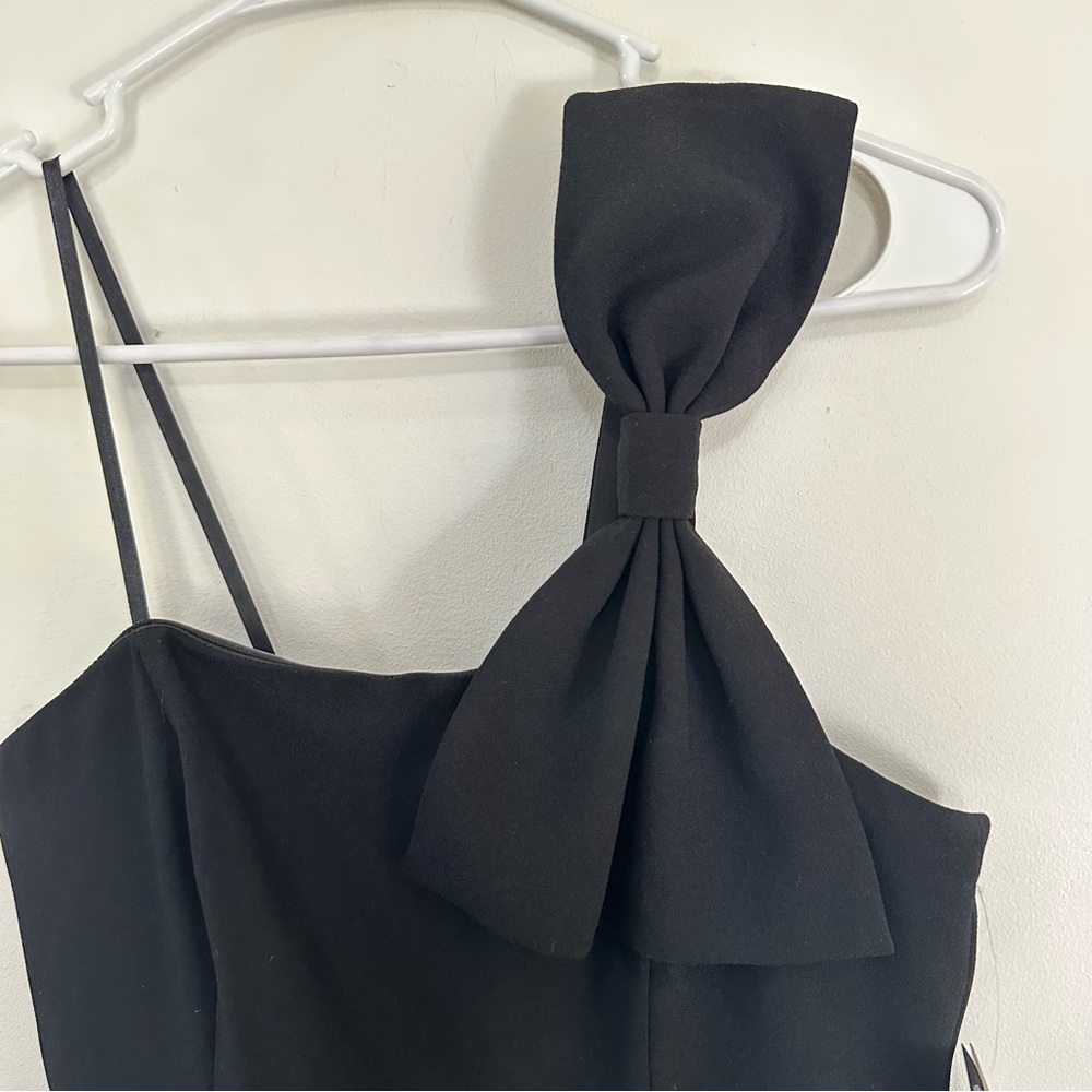 Aidan by Aidan Mattox black white floral lace mini dress one-shoulder bow NWT - Picture 9 of 10